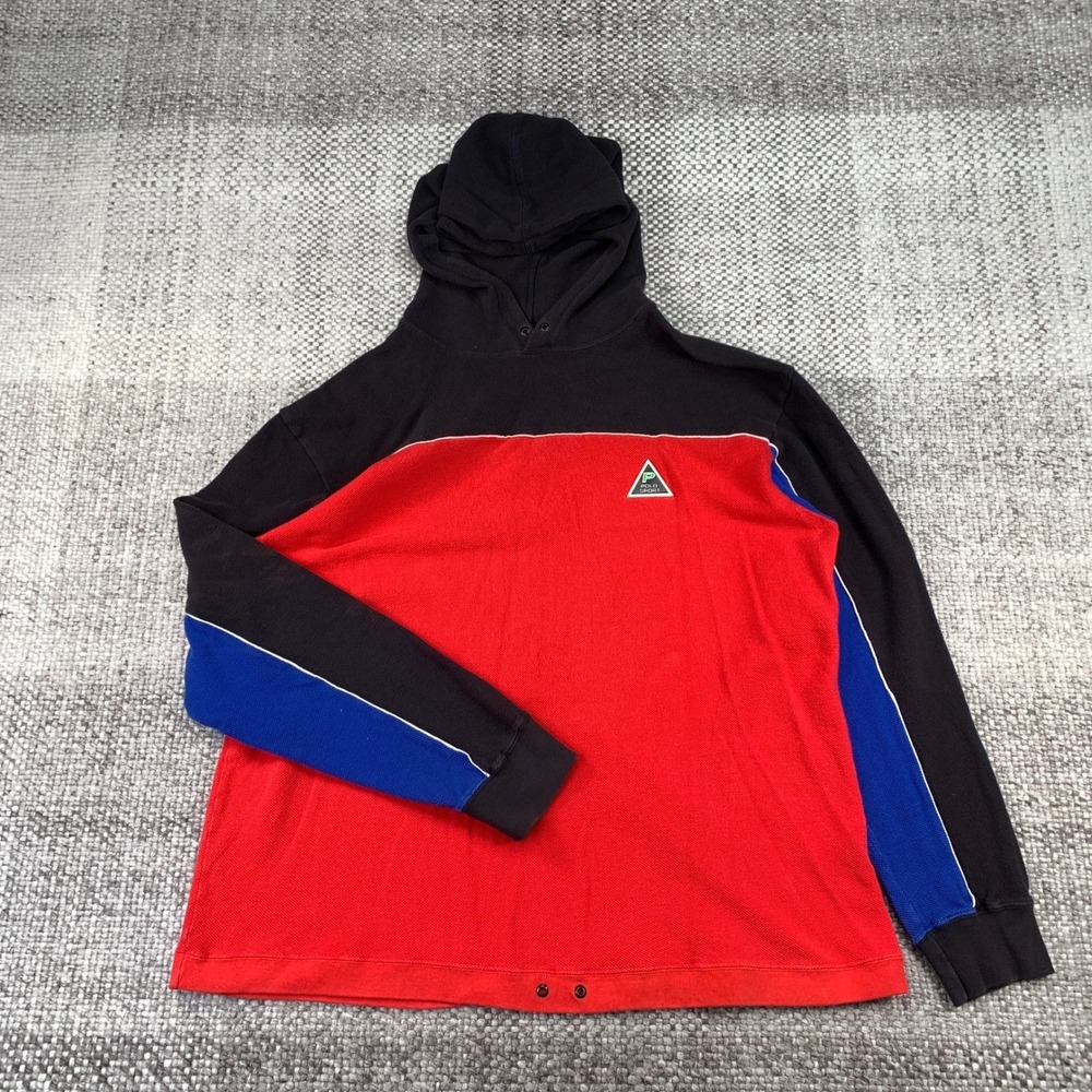 Polo Sport Ralph Lauren Hoodie Mens L Red Colorblock Vintage 90s Pique USA